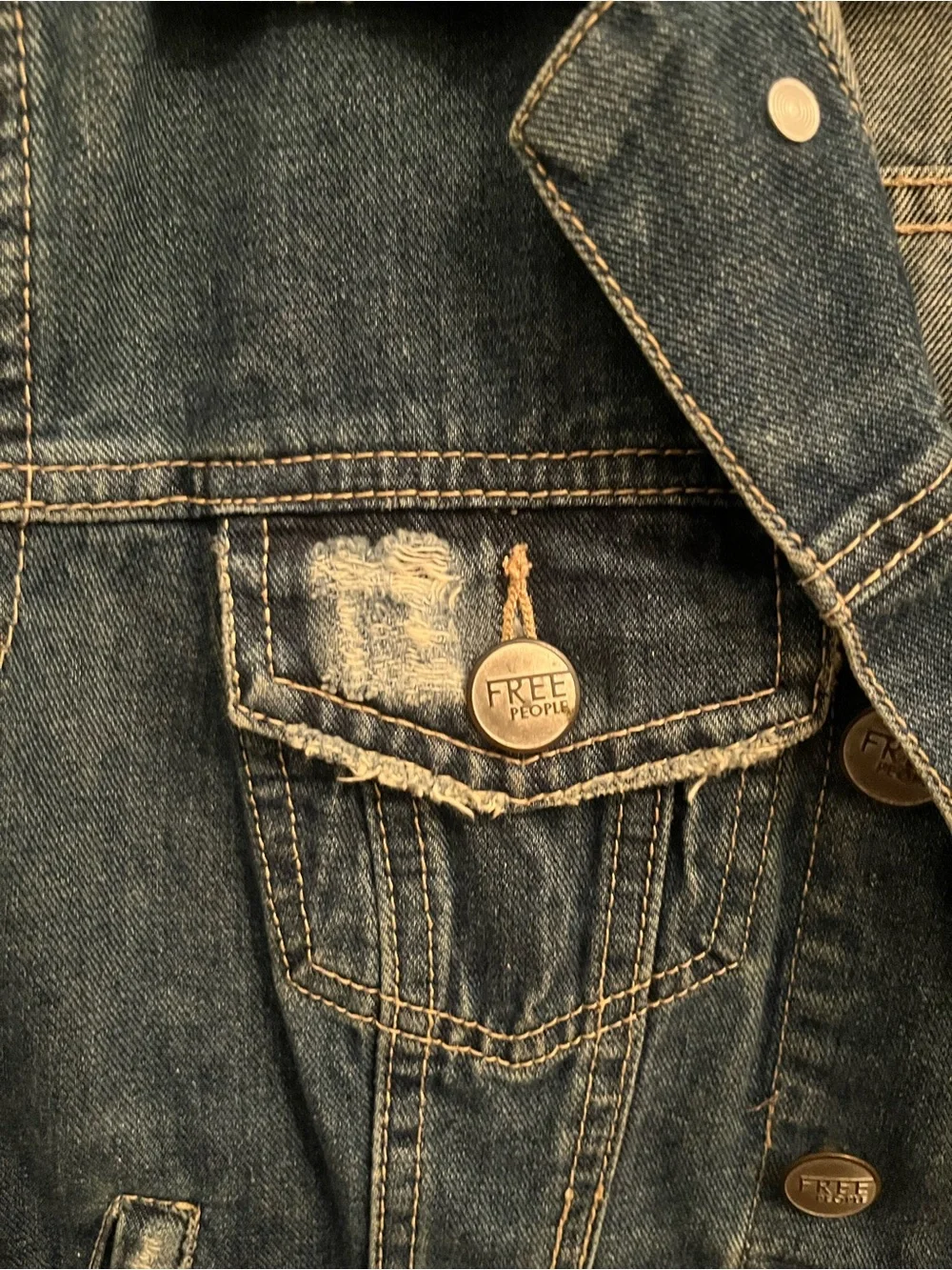 Free People Denim Jacket - Women's Distressed Blue Jean Jacket -2 - Picture 3 of 4